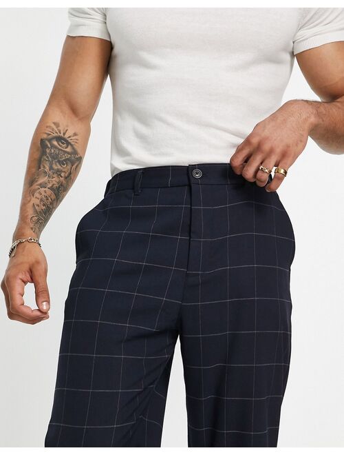 Pull&Bear loose tailored pants in navy check