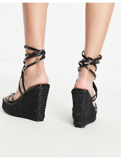 Simmi Wide Fit Simmi London Wide Fit espadrille wedge sandals in black