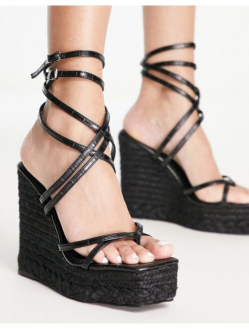 Simmi Wide Fit Simmi London Wide Fit espadrille wedge sandals in black