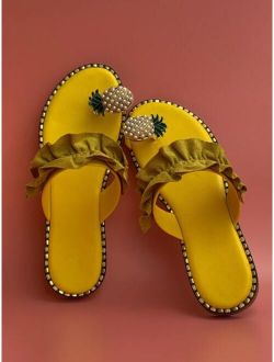 Pineapple Toe Ring Decor Thong Sandals