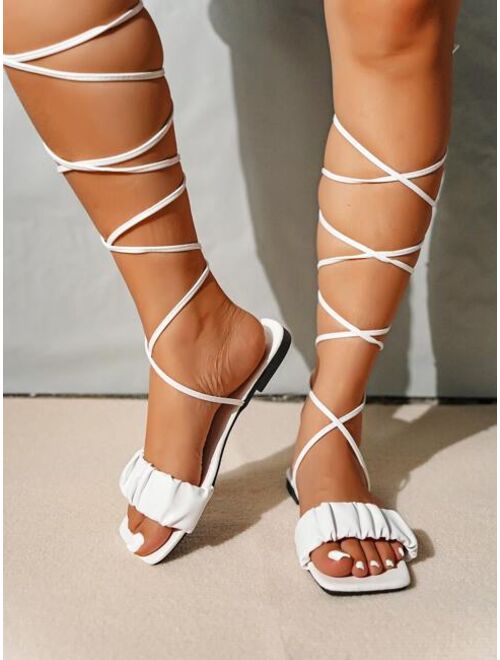 Shein Ruched Tie Leg Design Strappy Sandals
