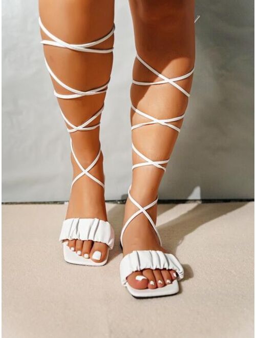 Shein Ruched Tie Leg Design Strappy Sandals