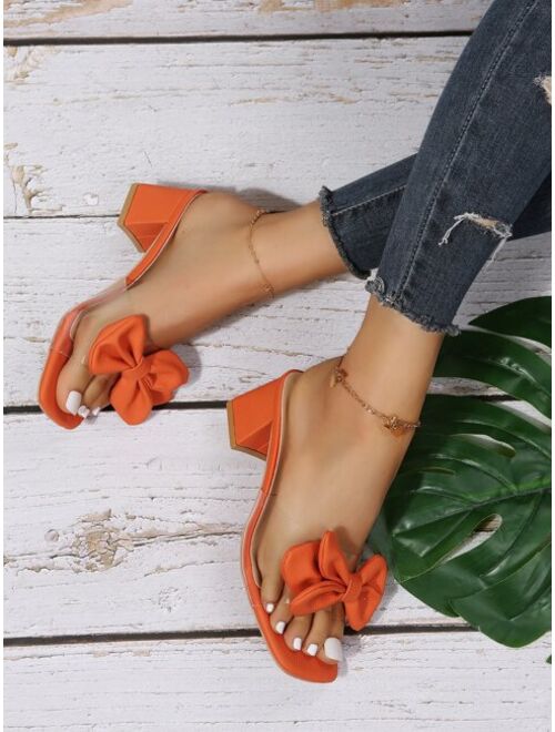 Shein Bow Detail Chunky Heeled Mule Sandals