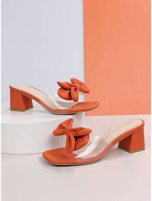 Shein Bow Detail Chunky Heeled Mule Sandals
