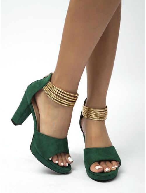 Shein Suede Chunky Heeled Ankle Strap Sandals