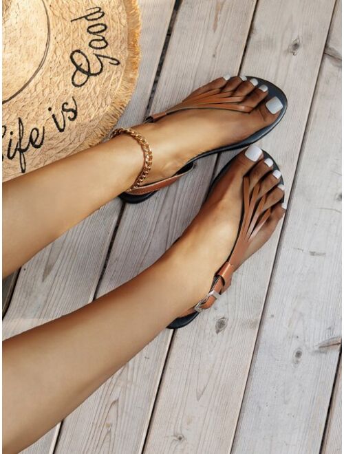 Shein Buckle Decor Cut Out Thong Sandals