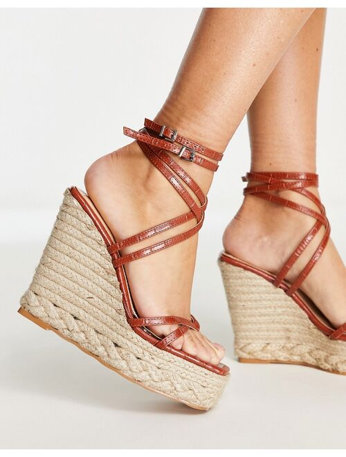 Simmi Wide Fit Simmi London Wide Fit espadrille wedge sandals in brown