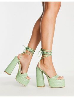 SIMMI Shoes Simmi London platform heeled sandals in sage green