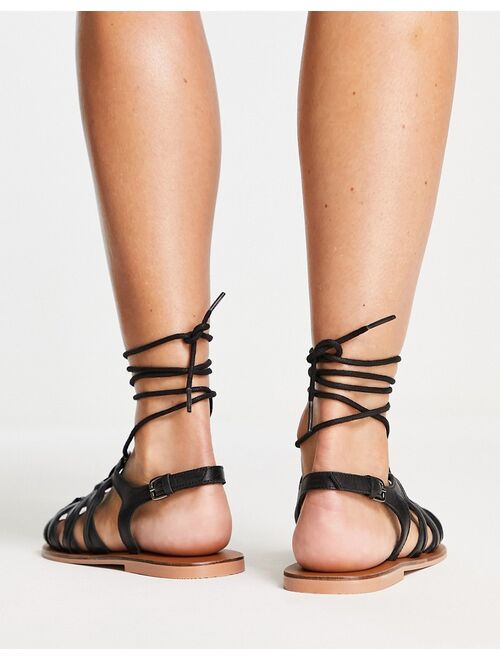 ASRA Sholie leather flat gladiator sandals in black