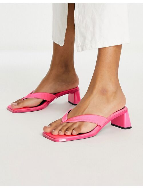 River Island toe thong block heeled mule sandals in bright pink