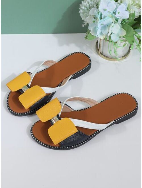 Shein Color Block Bow Decor Slide Sandals