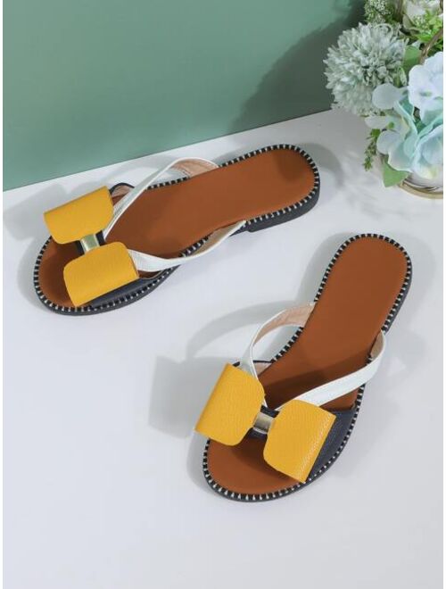 Shein Color Block Bow Decor Slide Sandals