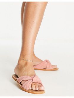 Accessorize leather flat sandals in twisted blush