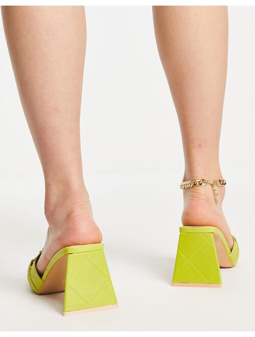 Glamorous Wide Fit quilted mid heel mule sandals in yellow