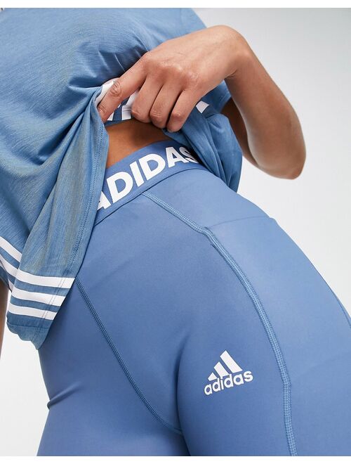 adidas performance adidas Training Icons 3 Stripe leggings in blue