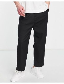 wide leg crop pants in textured twill in black