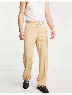 smart wide leg pants with drawcord waist in camel