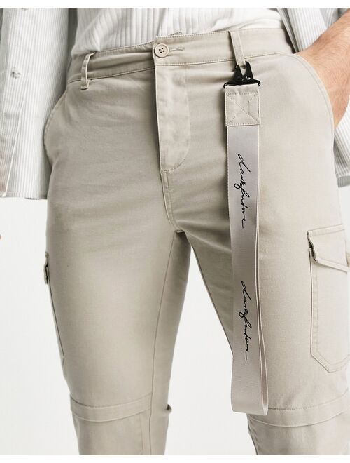 ASOS DESIGN ASOS Dark Future skinny cargo pants in washed beige with lanyard