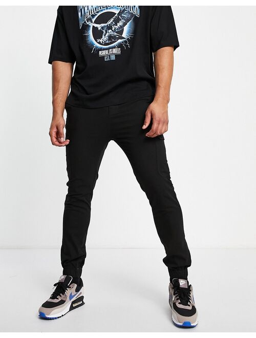 ASOS DESIGN skinny cargo cuffed pants in black