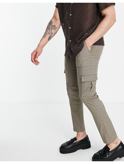ASOS DESIGN skinny cargo smart pants in brown check