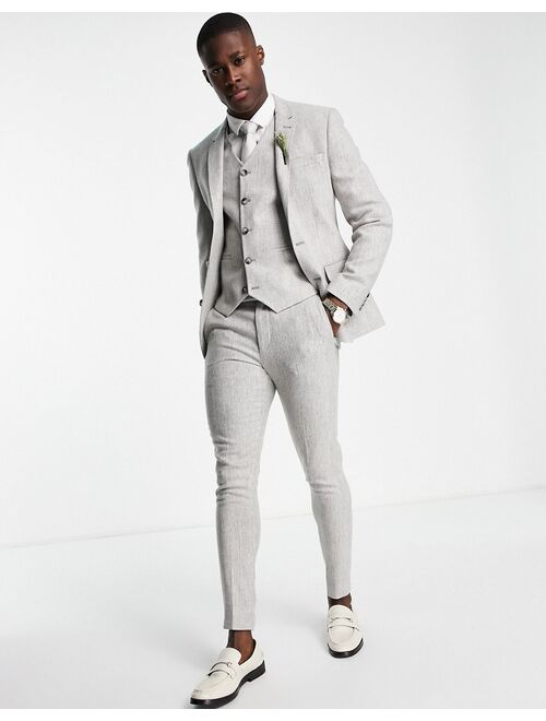 ASOS DESIGN wedding super skinny suit pants in ice gray herringbone