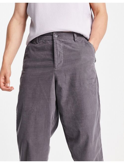 ASOS DESIGN balloon fit pants in charcoal cord