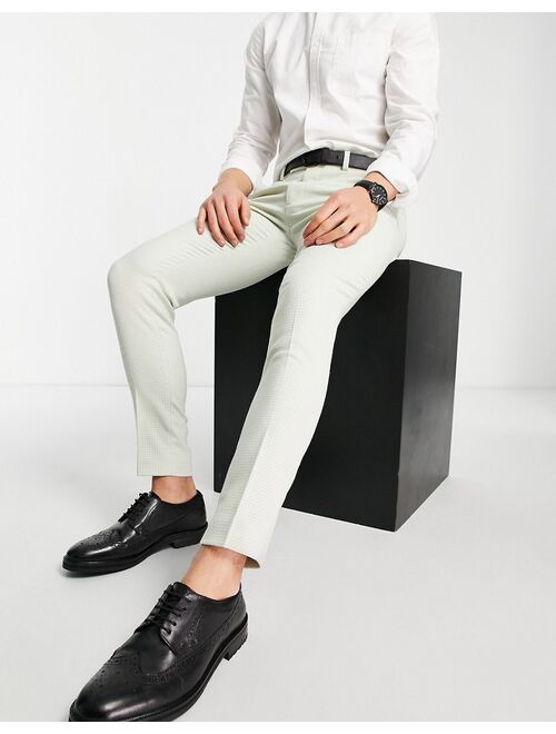 ASOS DESIGN wedding super skinny wool mix smart pants with pastel green dog tooth check