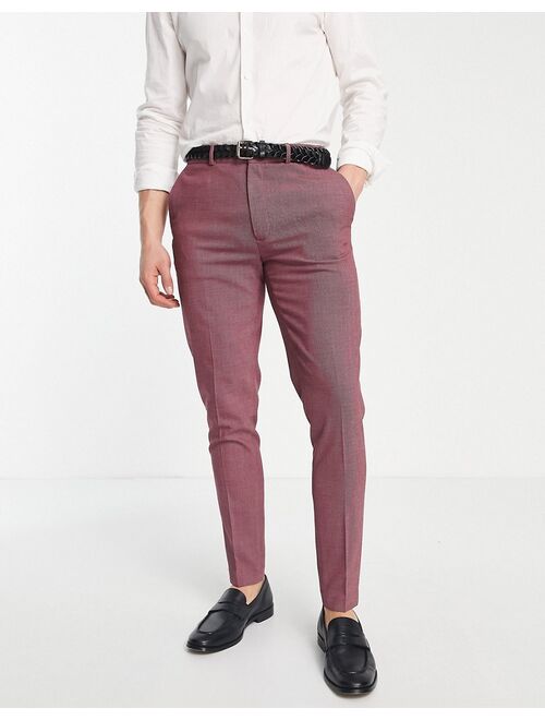 ASOS DESIGN smart super skinny pants with pin dot texture in burgundy