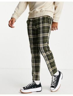 skinny oversized plaid sweatpants in khaki