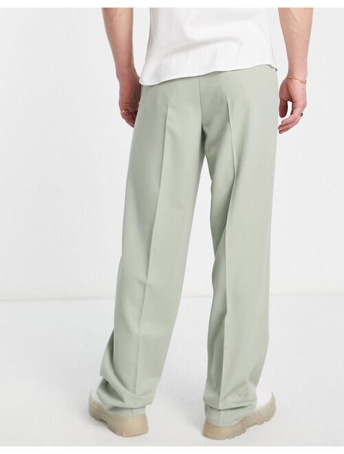 ASOS DESIGN smart wide leg pants with drawcord waist in khaki