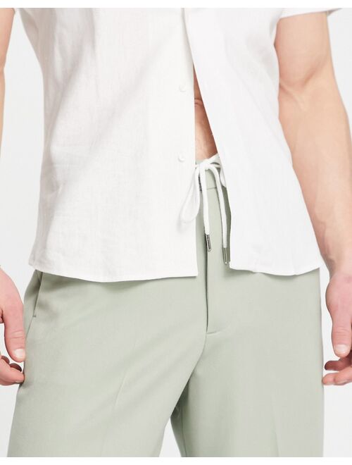 ASOS DESIGN smart wide leg pants with drawcord waist in khaki