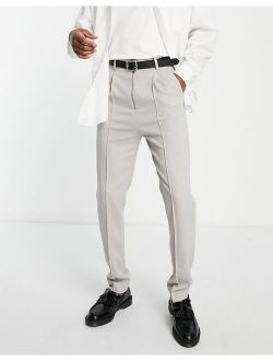 slim twill smart pants with zip and front pleat in ice gray