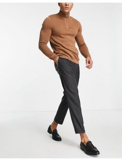 tapered pleated smart pants in dark gray