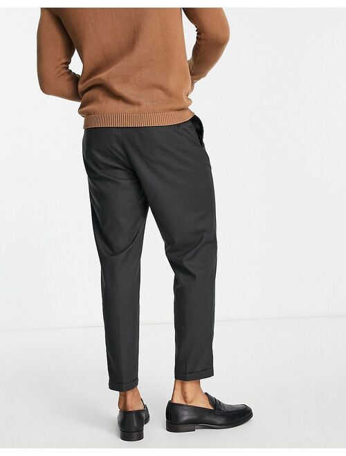 New Look tapered pleated smart pants in dark gray