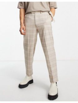 tapered smart pants with pink highlight plaid
