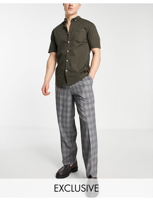 New Look loose fit pleat front smart pants in gray check