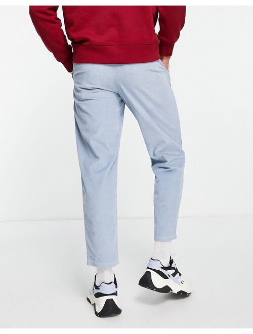 Topman tapered cord pants with elasticated waist band in blue