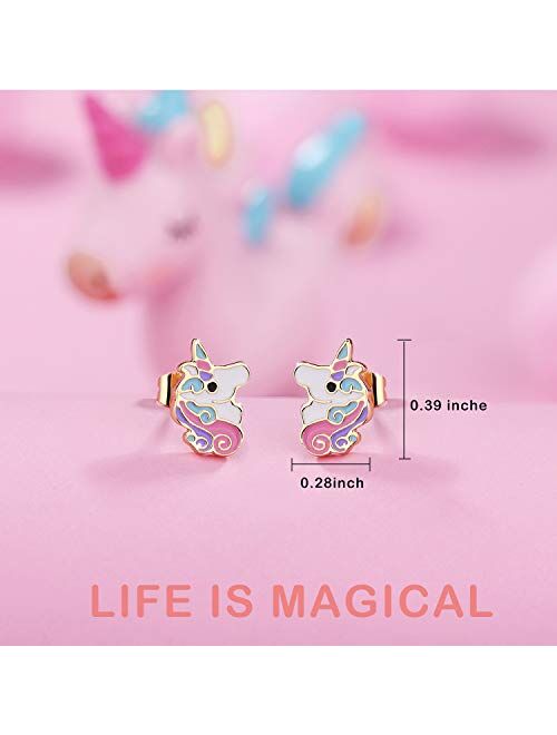 Ungent Them Unicorn Earrings for Girls Hypoallergenic Gold Unicorn Cute Stud Earrings Birthday Valentines Day Unicorns Gifts for Girls Daughter Granddaughter Back to Scho