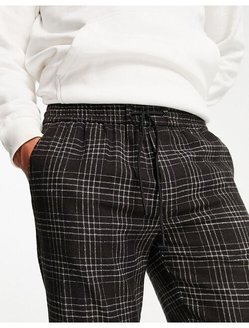 Topman relaxed warm handle grid checked pants in brown