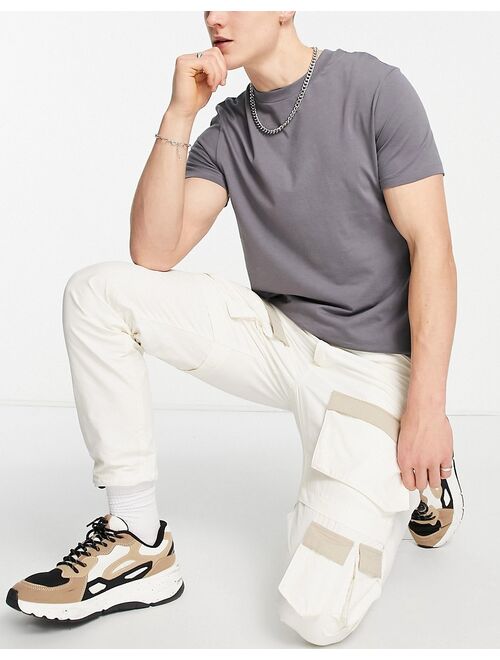 Topman skinny cargo pants with elasticated cuff in off white