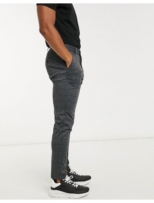 Jack & Jones Intelligence slim fit jersey pants in dark gray check
