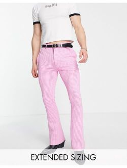 smart skinny flared pants in pink gingham check