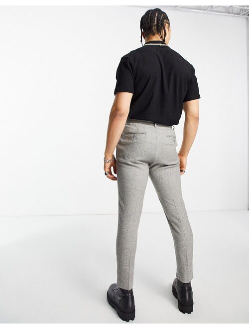 ASOS DESIGN tapered wool mix smart pants in tweed light gray