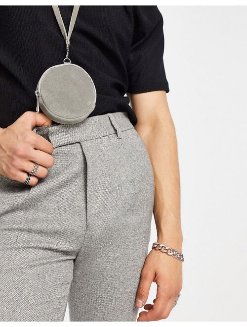 ASOS DESIGN tapered wool mix smart pants in tweed light gray