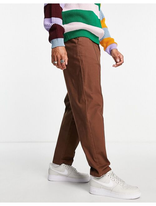 ASOS DESIGN oversized tapered chinos with pin tuck in brown