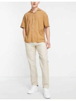 Selected Homme straight fit linen mix pants in beige