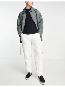 oversized tapered quilted smart pants in white