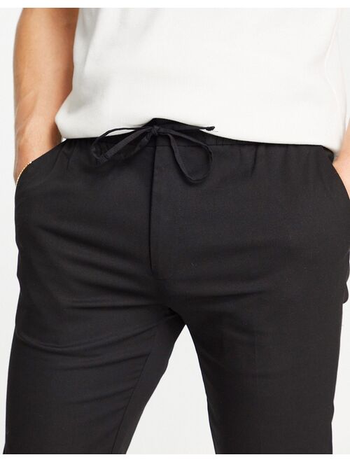 Topman smart pants with elastic waistband in black