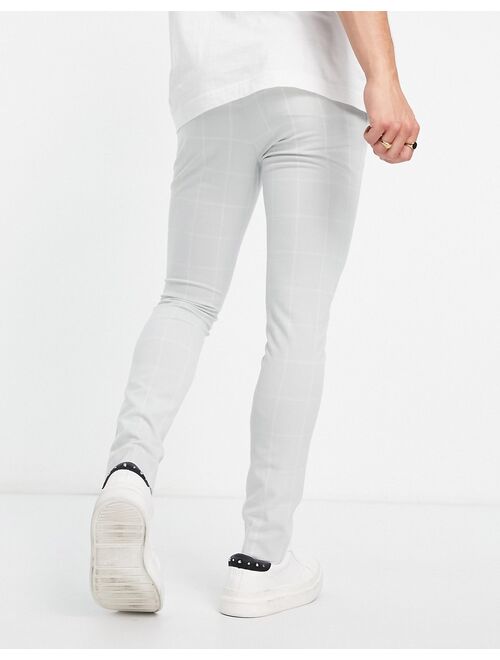 ASOS DESIGN super skinny smart pants with window plaid in gray
