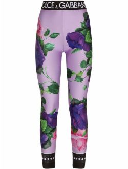 floral-print logo-waistband leggings